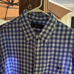 Ralph Lauren Blue and White Plaid Men's Shirt